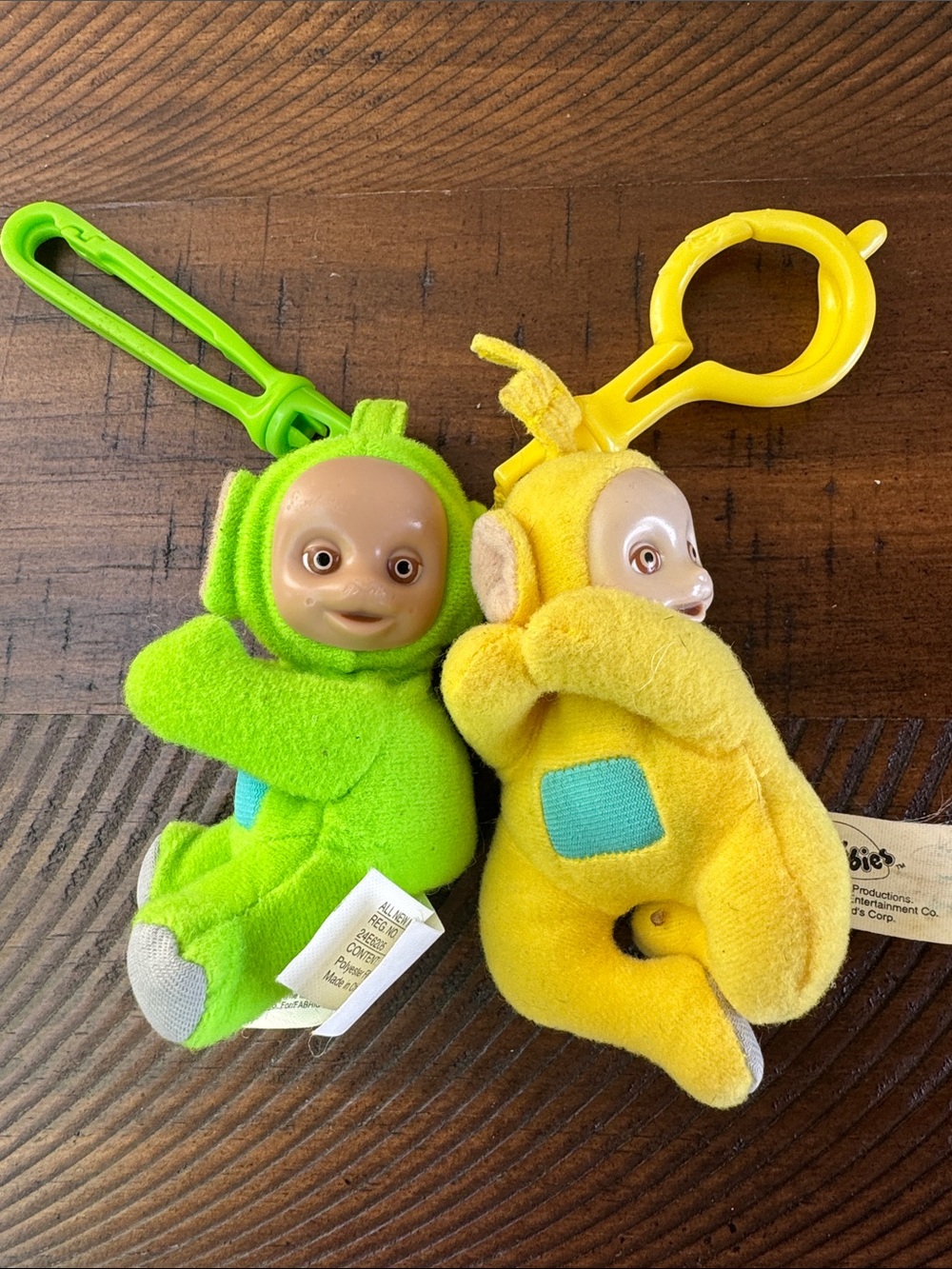 Green and Yellow Plush Teletubbies Clip-On Toys 2000